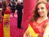 Sonia Monroy sorprende en los Oscar con su vestido hecho con la bandera de España